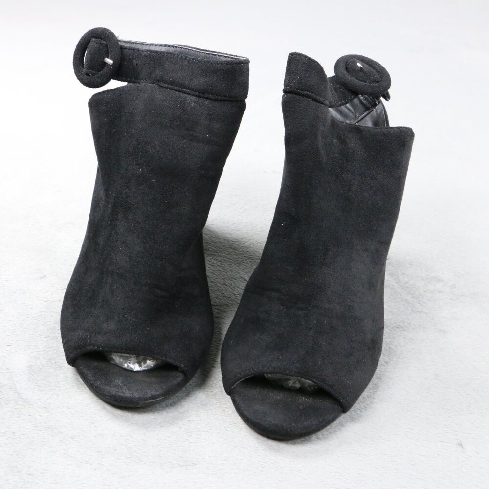 So Me Velma Black Suede Peep Toe Booties Womens Size 5.5 Block Heel Ankle Shoes